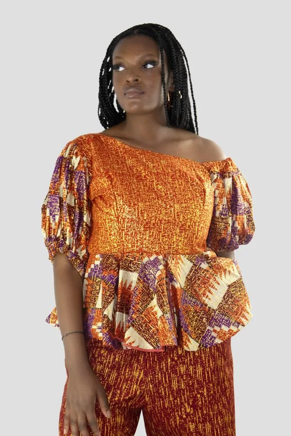 Top Peplum Wax – Manches Bouffantes Héritage – Djidiawax