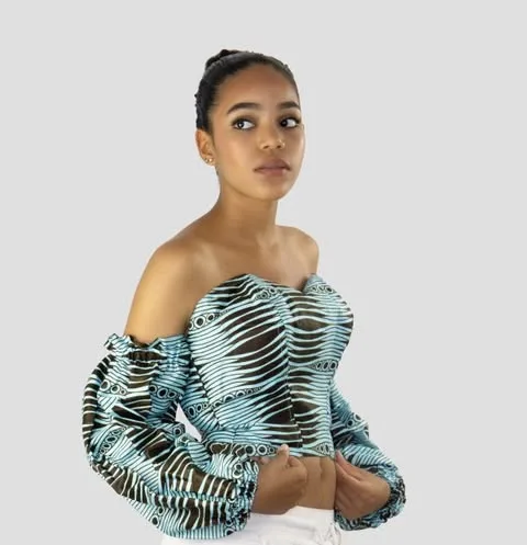 Crop Top Wax Bustier – Manches Volumineuses – vue 2 – Djidiawax