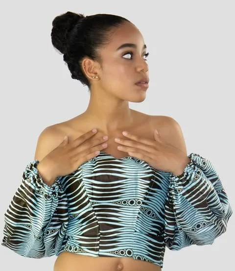Crop Top Wax Bustier – Manches Volumineuses – Djidiawax