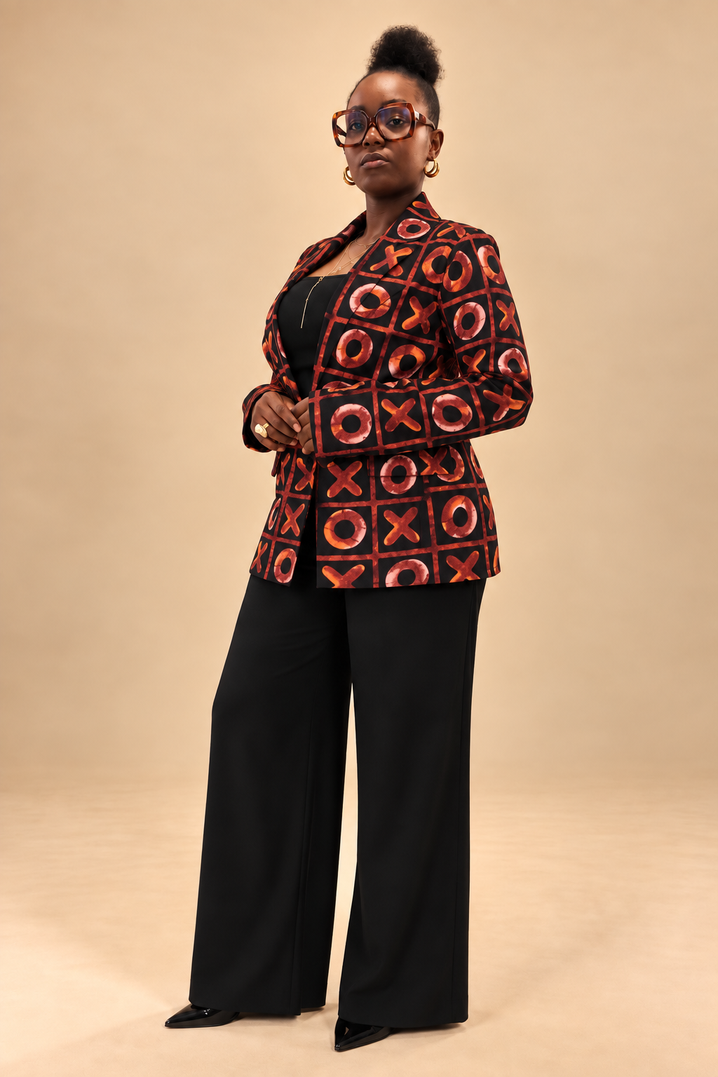 Blazer femme en wax noir et orange Cola