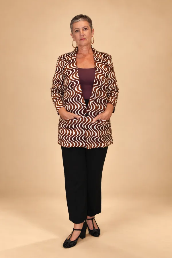 Blazer femme en wax marron et blanc – Djidiawax