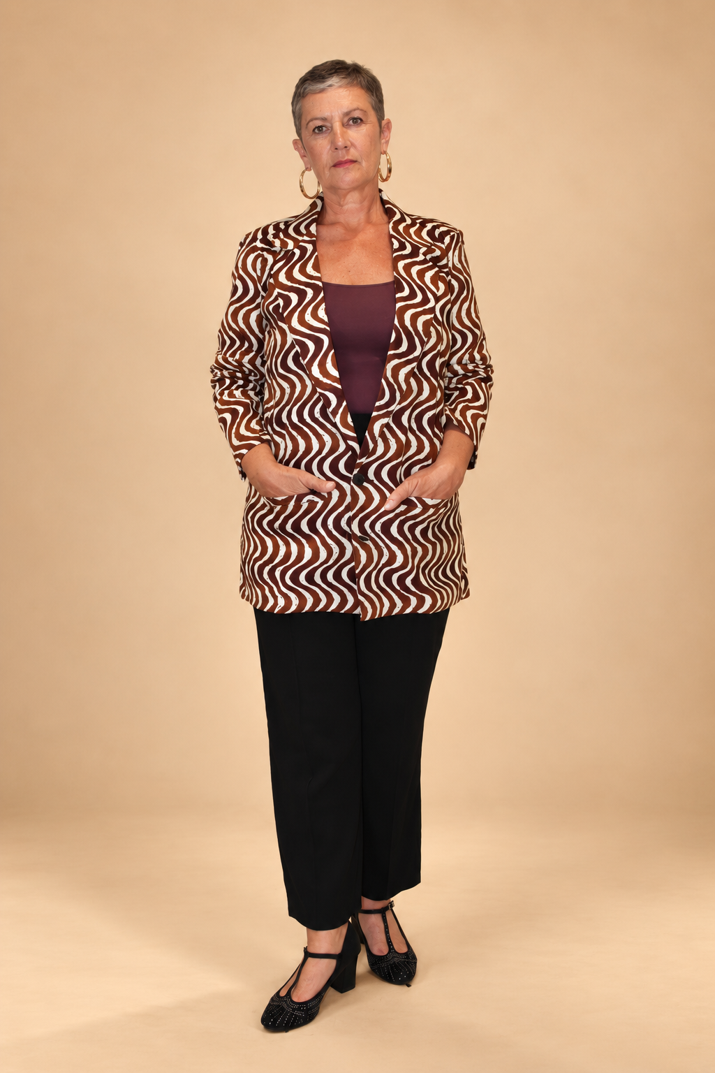Blazer femme en wax marron et blanc