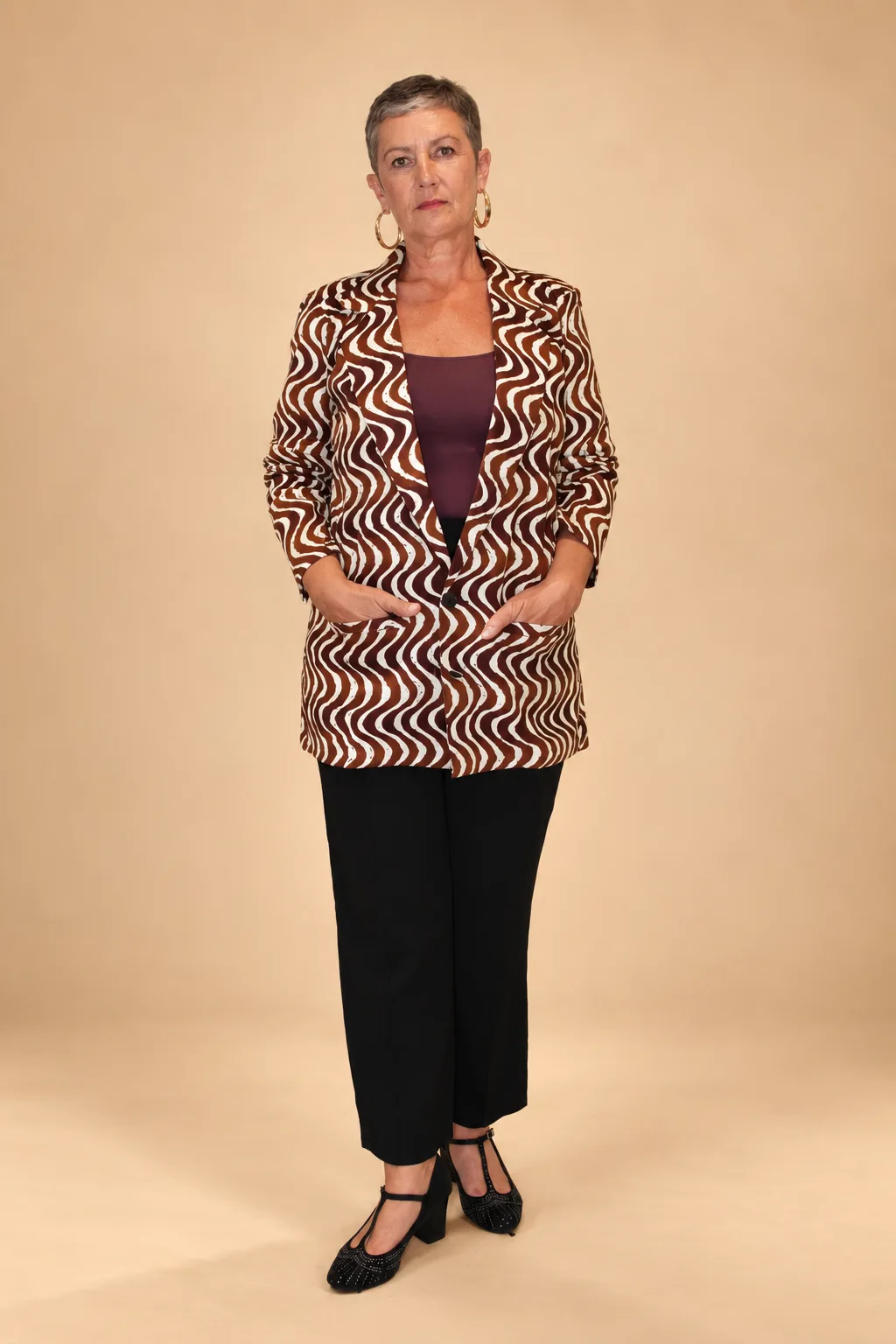 Blazer femme en wax marron et blanc – Djidiawax