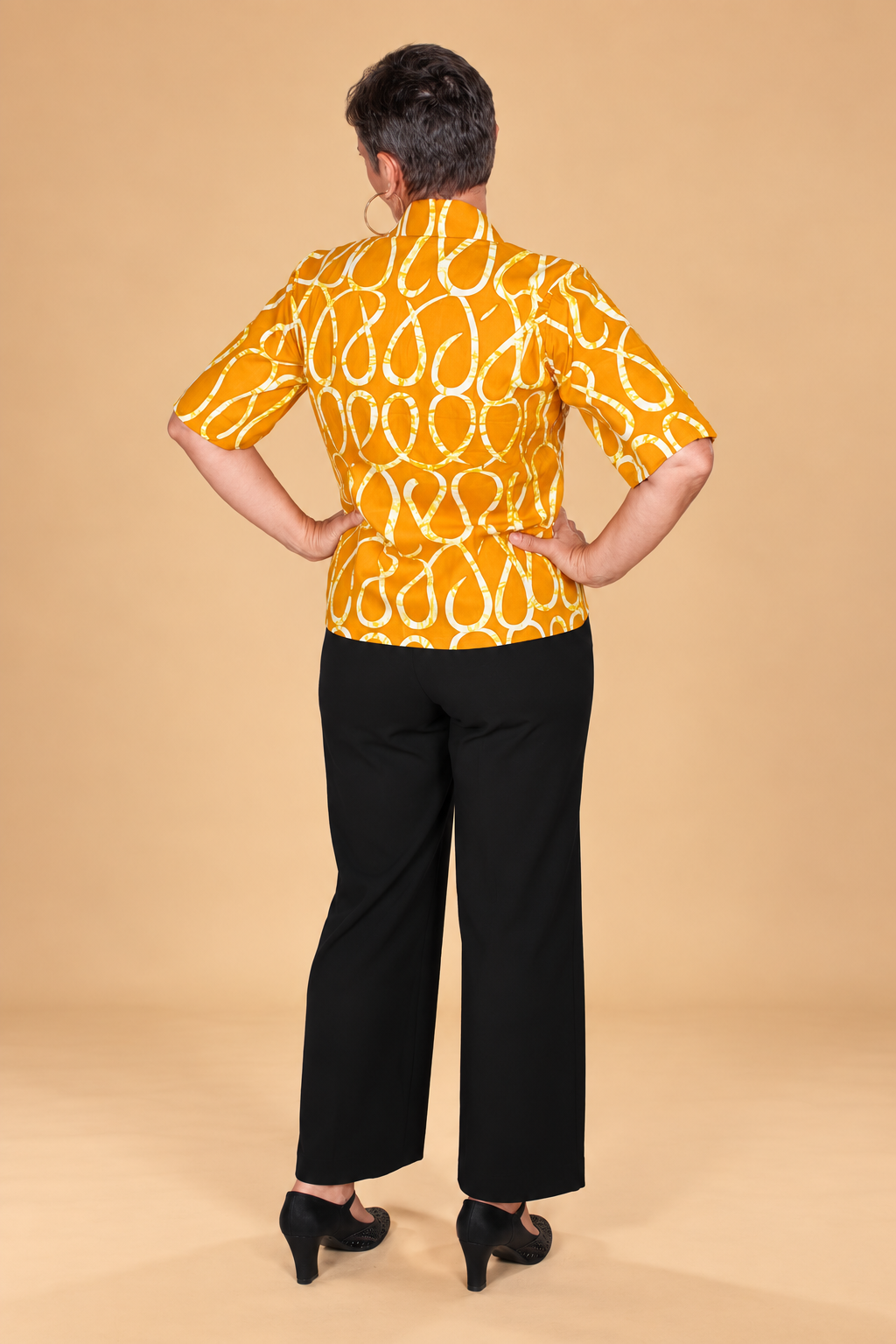 Veste courte en wax 100 % coton Jaune & blanc – Image 2